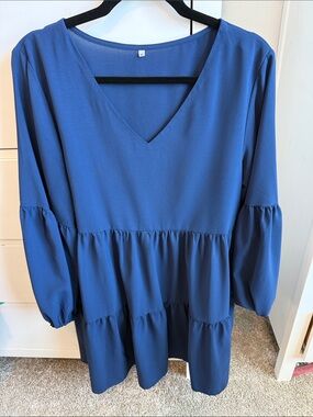 Navy Blue V-Neck Tiered Women's Top